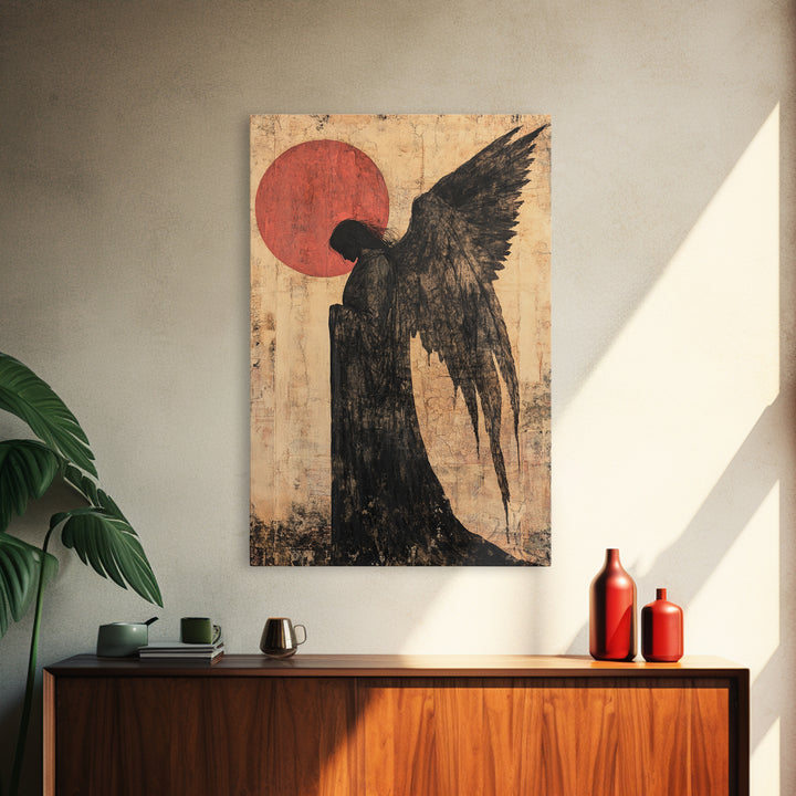 Dark Angel Silhouette Canvas Print Gothic Angel Art Prints Moody Abstract Artwork Dark Romance Wall Art Unique Gift Idea