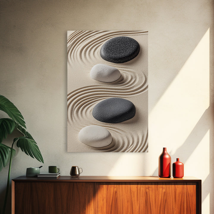Black White Zen Stones Canvas Print Minimalist Zen Wall Art Wabi Sabi Artwork Rustic Zen Decor Living Room Art Bedroom Artwork
