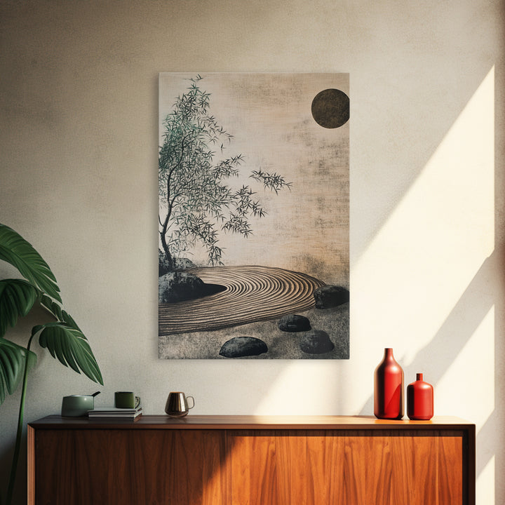 Zen Bamboo Garden Canvas Print Wabi Sabi Wall Art Minimalist Zen Inspired Artwork Rustic Decor Above Couch Wall Art Bedroom Art