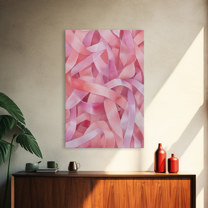 Abstract Pink Ribbon Canvas Print in Soft Light Pink Shades Minimalist Living Room Art Wabi Sabi Wall Art Perfect Gift Idea