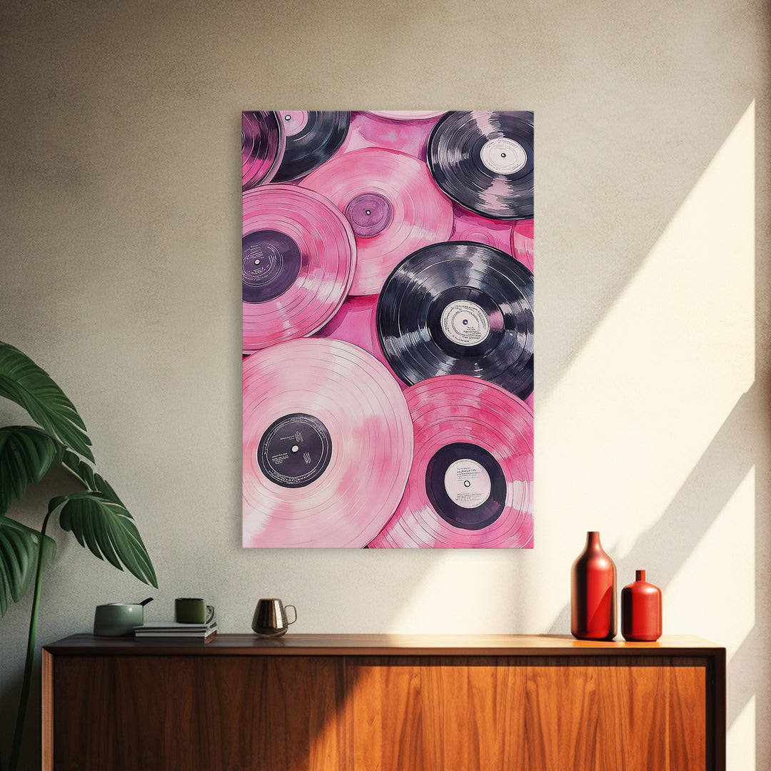 Retro Vinyl Record Artwork Framed Canvas Print Pink Abstract Art Music Lover Wall Art Living Room Decor Lofi Aesthetic Gift Idea