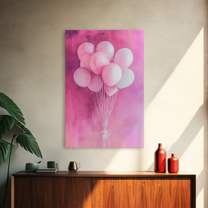 Pink Balloons Canvas Print, Whimsical Art, Pink Abstract Art, Party Wall Art, Light Pink Wall Art, Living Room Art, Artistic Decor, Gift Idea