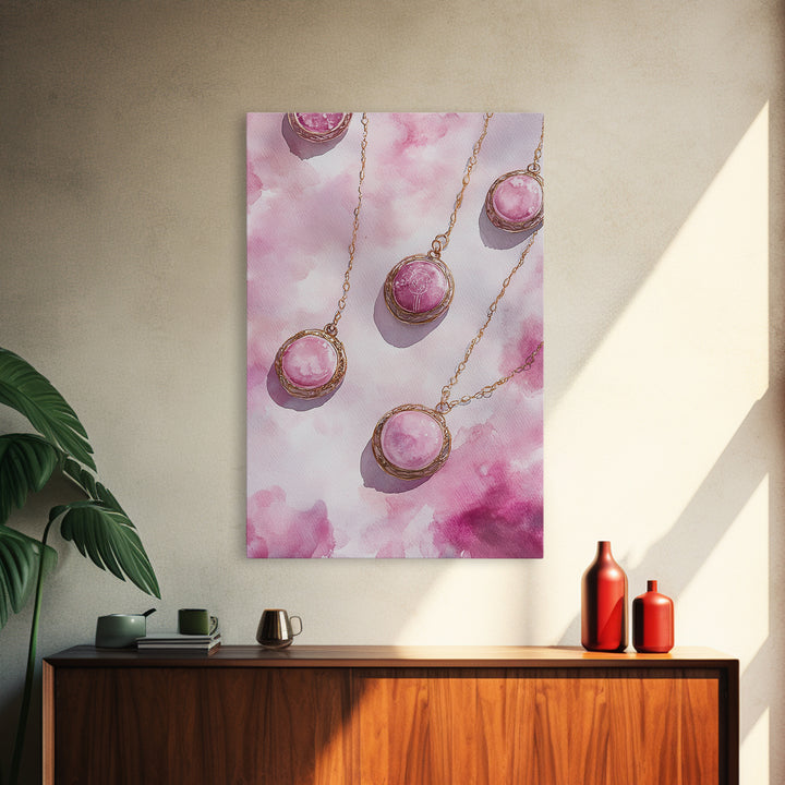Abstract Pink Pendant Canvas Print Featuring Geometric Wall Art Light Pink Jewelry Artwork Great Gift Idea Minimalist Boho Decor