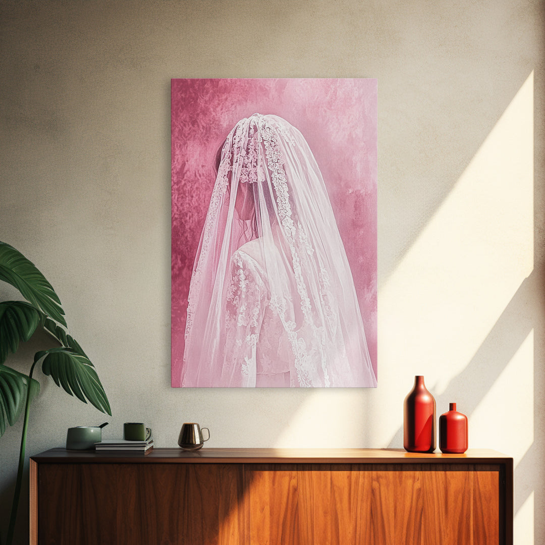 Bride Silhouette Canvas Print Angel Art Prints Pink Wall Art Bedroom Decor Romantic Artwork Wedding Gift Light Pink Art