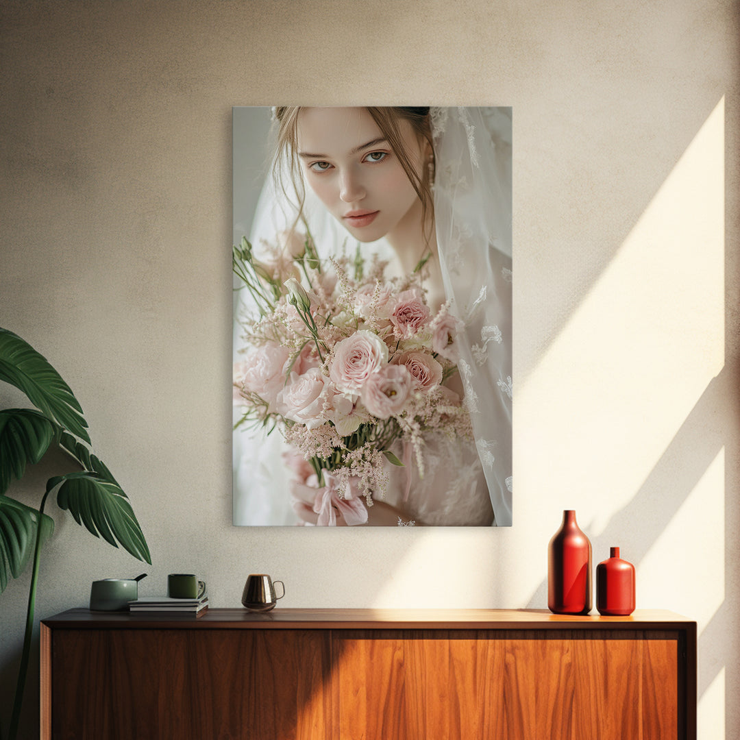 Blush Bride Art Framed Canvas Print Romantic Wedding Artwork Feminine Wall Art Pastel Bedroom Decor Unique Gift Idea Bridal Art