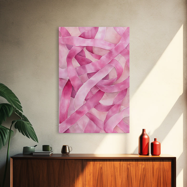 Abstract light pink wall art modern ribbons canvas print perfect addition to minimalist aesthetic boho decor vertical skinny art