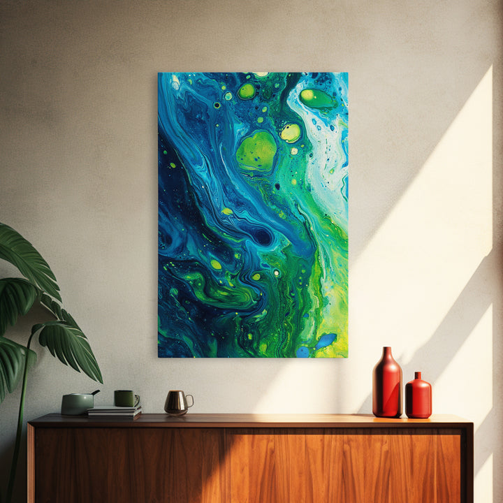 Blue and Green Abstract Canvas Print, Stunning Geometric Wall Art Ideal for Nautical Decor or Contemporary Above Couch Wall Art