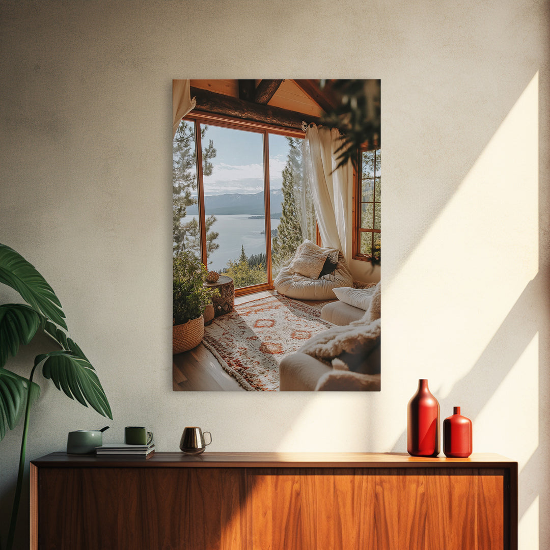 Cozy Lake View Canvas Print Coastal Wall Art Bedroom Decor Lake Tahoe Art Nautical Wall Art Rustic Decor Above Bed Wall Art