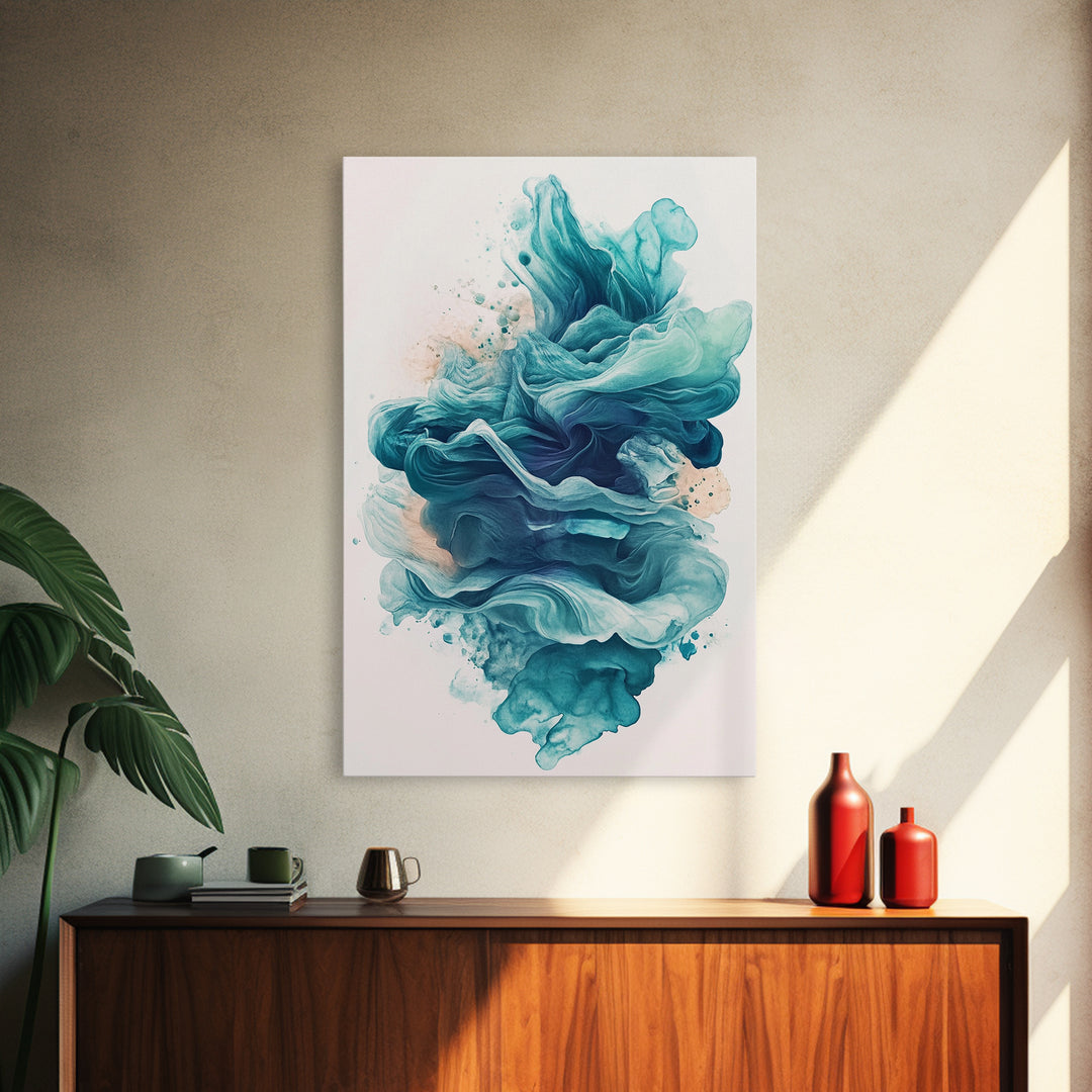 Abstract Teal Ocean Waves Canvas Print Coastal Wall Art Nautical Decor Living Room Accent Unique Gift Idea Zen Artwork