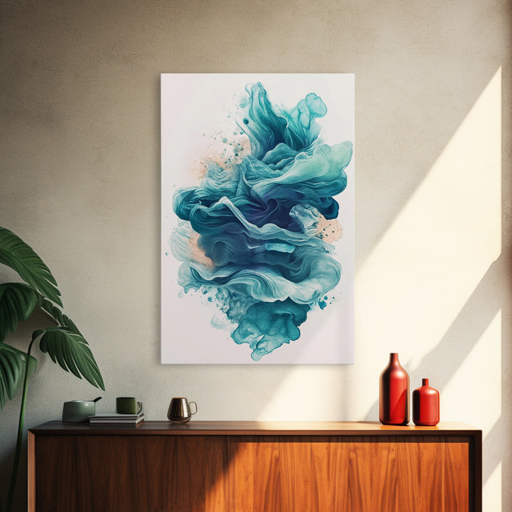 Abstract Teal Ocean Waves Canvas Print Coastal Wall Art Nautical Decor Living Room Accent Unique Gift Idea Zen Artwork