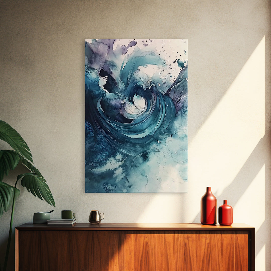 Swirling Teal Abstract Canvas Print Minimalist Coastal Art Modern Zen Wall Decor Living Room Gift Idea Unique Wabi Sabi