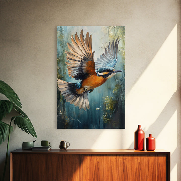 Blue Kingfisher Bird Canvas Print | Vibrant Nature Painting Wall Art | Wildlife Rustic Art Above Sofa | Whimsical Bird Original Artwork