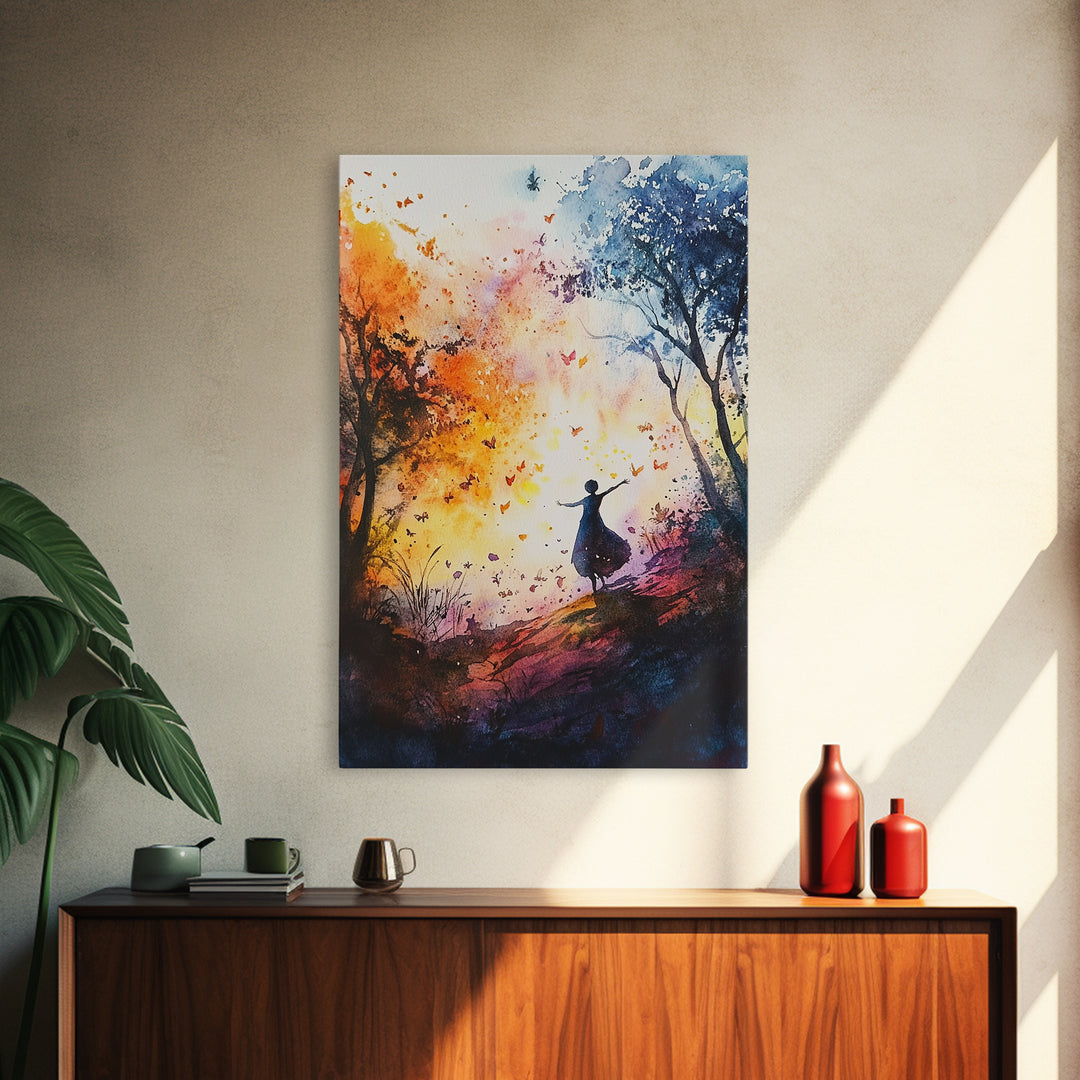 Autumn Whimsical Scene Framed Canvas Print Nature Inspired Art Vibrant Colors Rustic Fall Decor Wildflower Painting Living Room Gift Idea