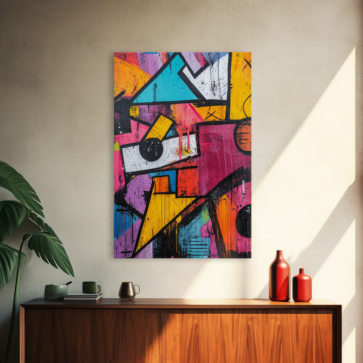 Bold Graffiti Framed Canvas Print, Urban Street Art Style Wall Decor, Moody Abstract Art, Gift Idea for Him, Living Room Wall Art