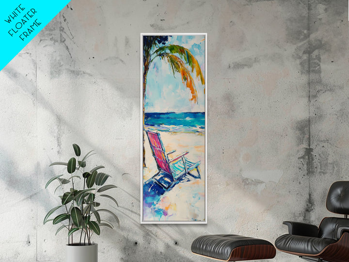 Beach Chair, Palm Tree, Coastal Wall Art, Seascape Painting, Nautical Decor, Coastal Wall Art, Framed Canvas Print, Living Room Art