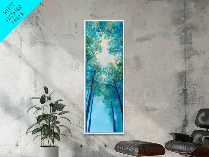 Canopy Trees, birch tree painting, botanical prints, nature wall art, green wall art, vertical wall art, Framed Canvas Print, above bed art