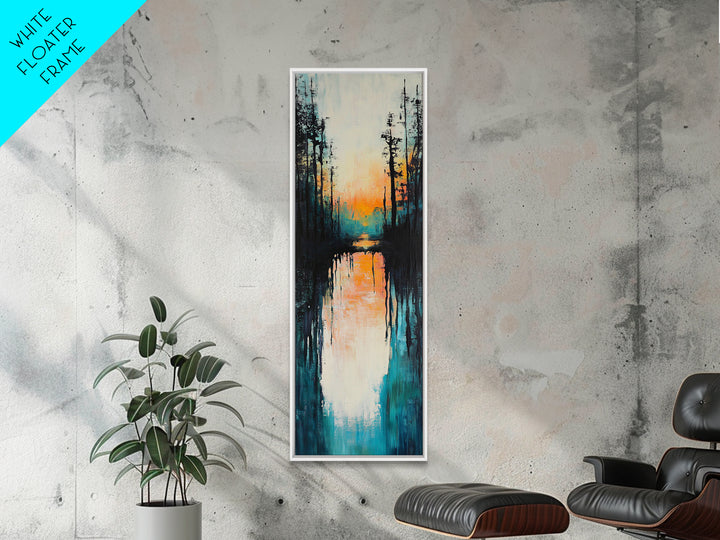 Sunset Reflection, coastal painting, pink orange wall art, lake Tahoe art farmhouse art, Framed Canvas Print, panoramic art