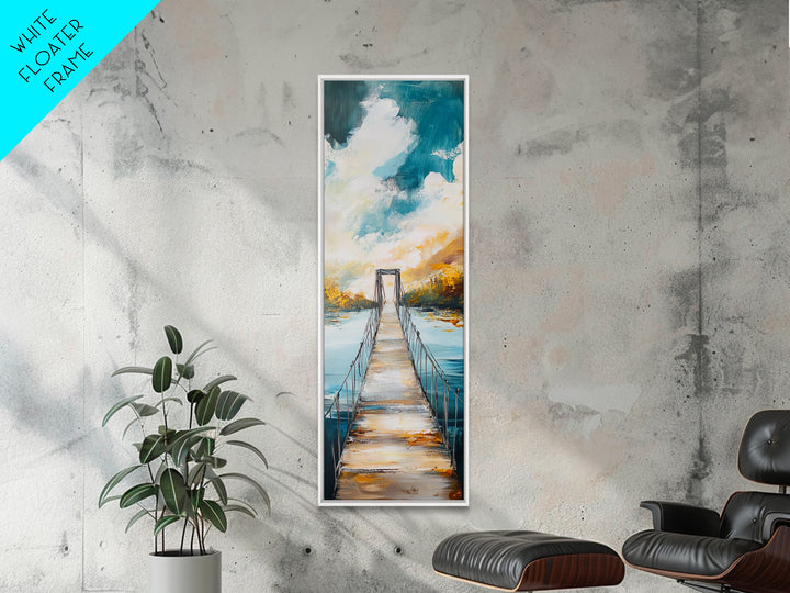 Bridge Over Water, rustic decor, wabi sabi art, boho art, tall skinny art, extra wide art, Framed Canvas Print, farmhouse art