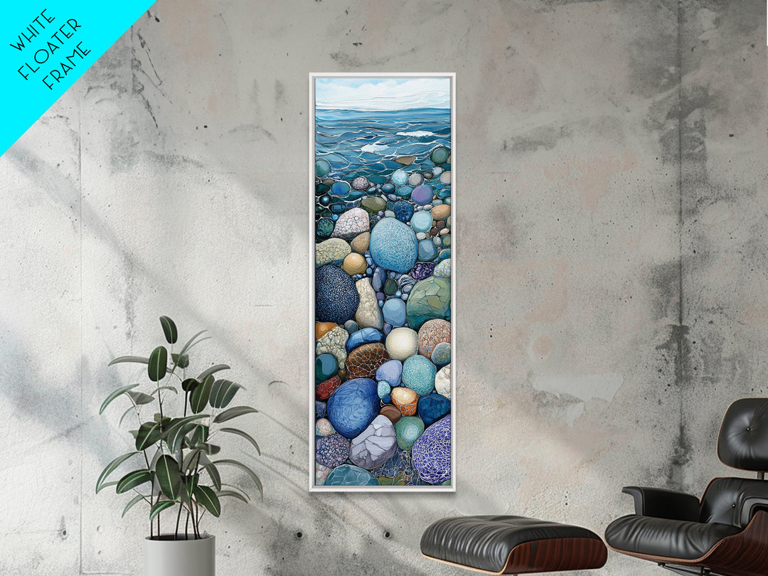 Pebble Beach, mosaic wall art, coastal decor, nautical painting, blue and green wall art, extra wide art, Canvas Print, above sofa art