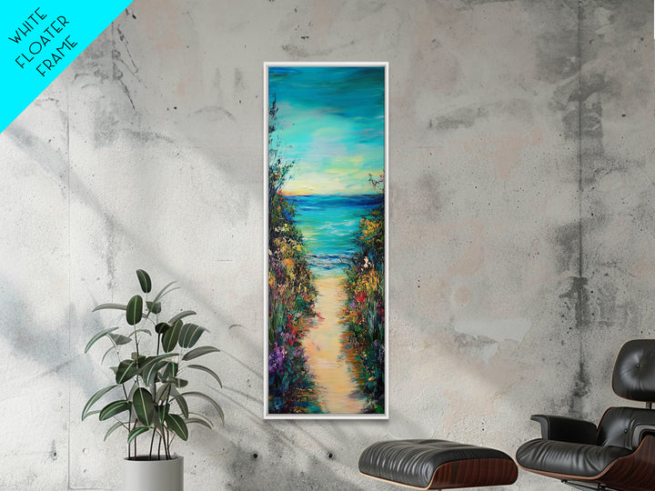 Beach Path, Coastal Landscape Art, Seascape Painting, Coastal Wall Art, Nautical Decor, Extra Wide Art, Framed Canvas Print