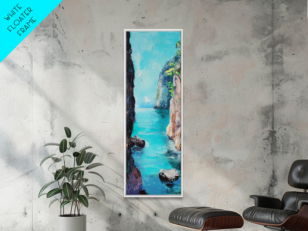 Cliffs and Sea, Coastal Landscape Art, Nautical Wall Art, Ocean View, Seascape Painting, Tall Narrow Art, Canvas Print