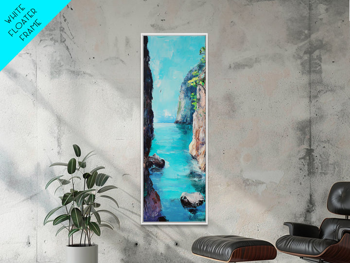 Cliffs and Sea, Coastal Landscape Art, Nautical Wall Art, Ocean View, Seascape Painting, Tall Narrow Art, Canvas Print