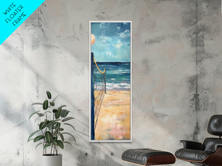 Volleyball Net, Seaside Sport, Nautical Wall Art, Beach House Art, Coastal Decor, Living Room Art, Framed Canvas Print, Extra Wide Art