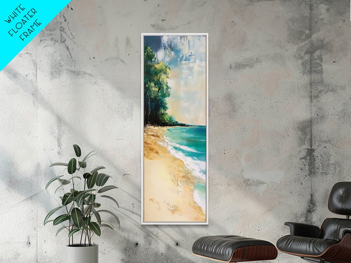 Beach Shoreline, Coastal Painting, Nautical Wall Art, Ocean Landscape, Minimalist Art, Framed Canvas Print