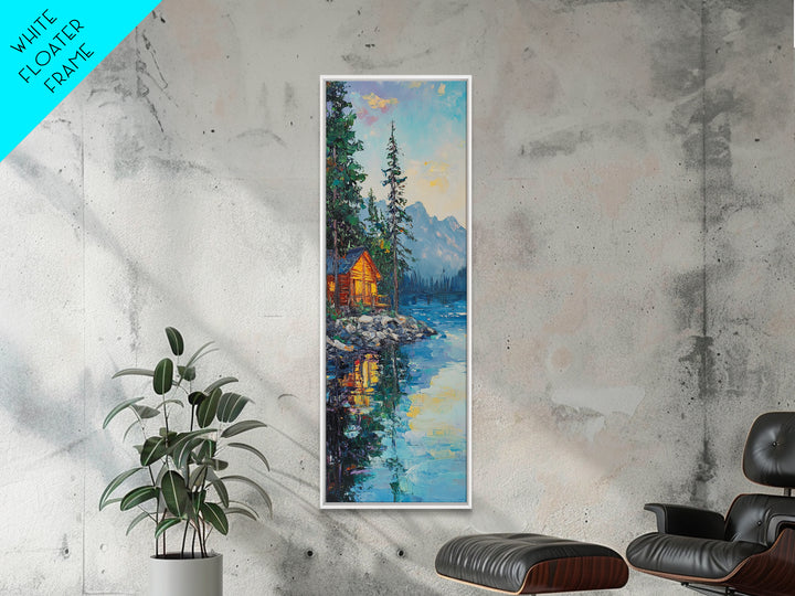 Cabin Retreat, Lake Tahoe Art, Rustic Landscape, Mountain Painting, Pine Tree Art, Framed Canvas Print