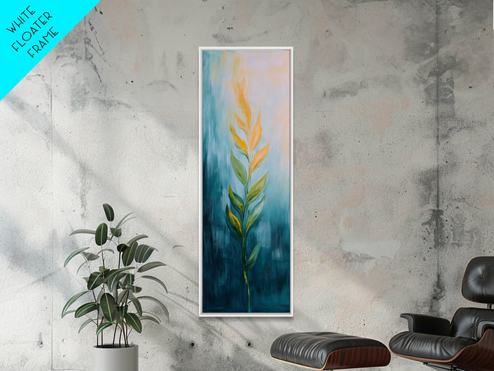 Botanical, teal and gold, minimalist art, wabi sabi art, vertical wall art, framed canvas print, modern decor, bedroom art