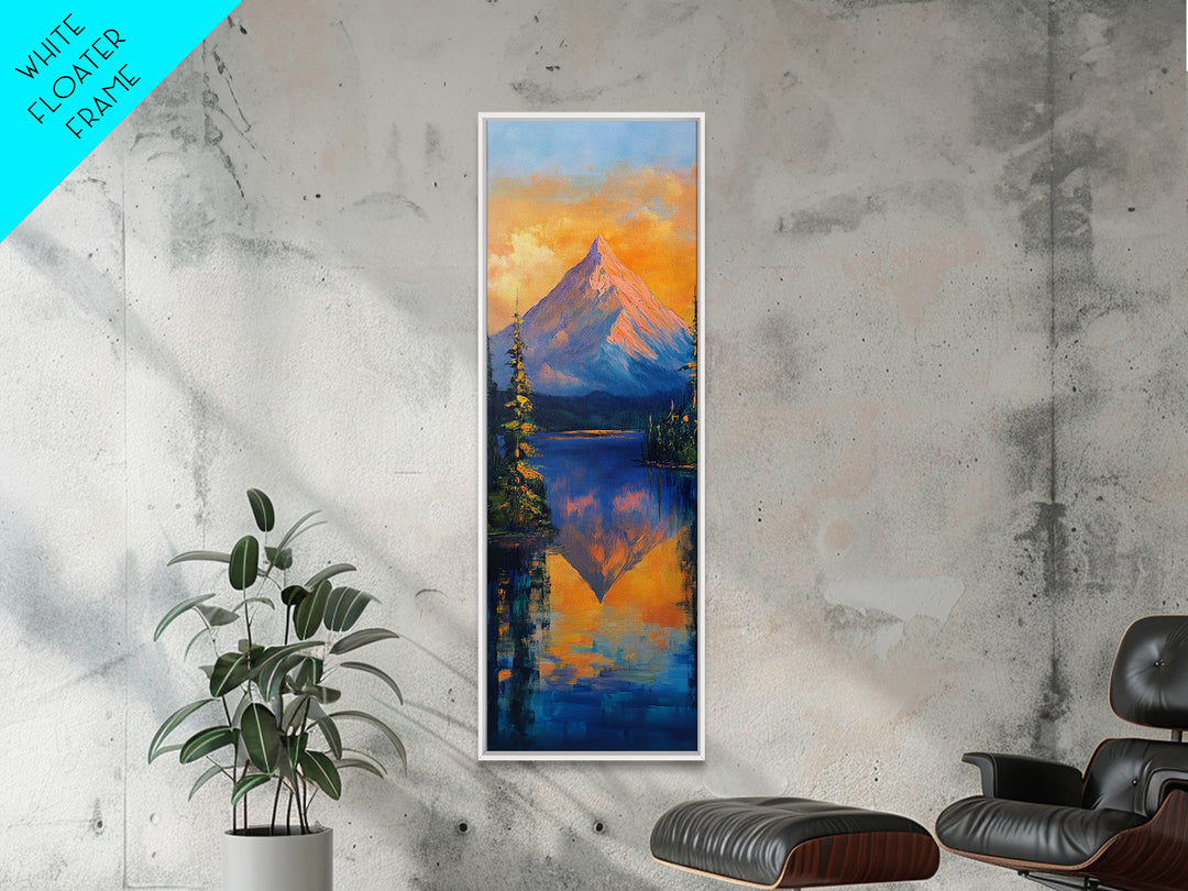 Landscape Painting, Framed Canvas Print, blue and green wall art, panoramic painting, extra wide art, mountain painting