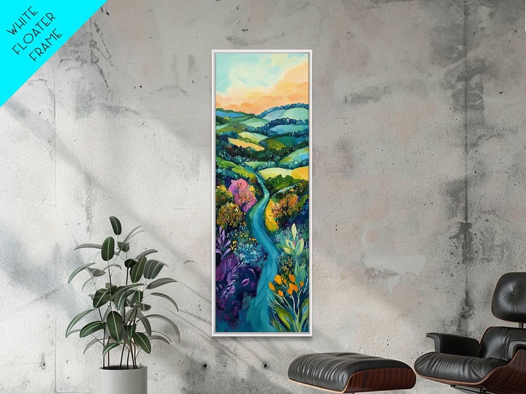 Rolling Hills, Ireland painting, wildflower painting, green wall art, farmhouse decor, Framed Canvas Print, landscape painting