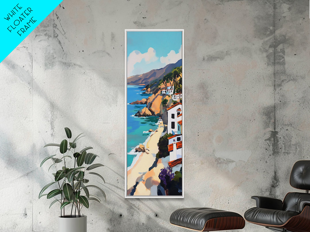 Coastal Retreat, palm tree painting, tropical art, Hawaii art, vacation home decor, Framed Canvas Print, vertical wall art