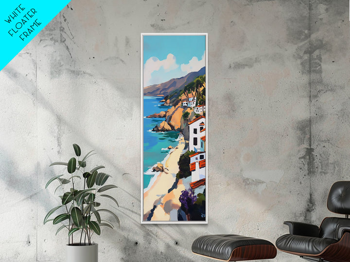 Coastal Retreat, palm tree painting, tropical art, Hawaii art, vacation home decor, Framed Canvas Print, vertical wall art