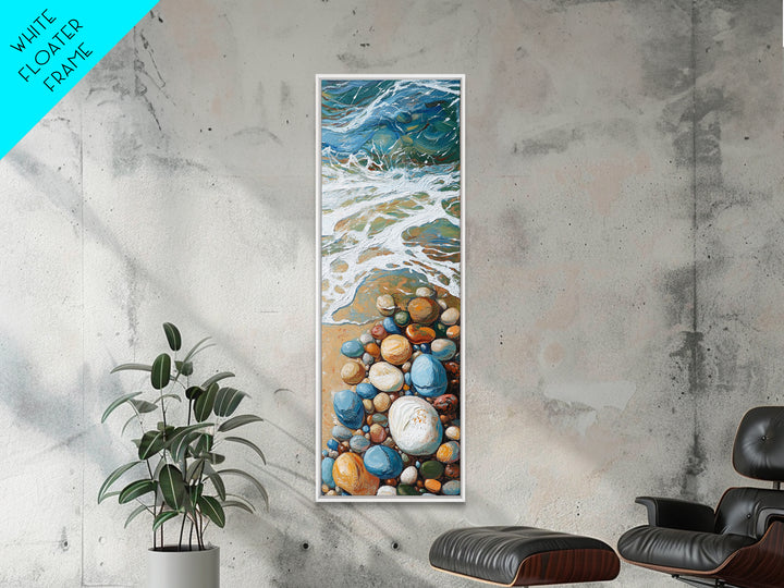 Pebble Beach Art, coastal painting, framed canvas print, beach house decor, nautical wall art, blue and green wall art