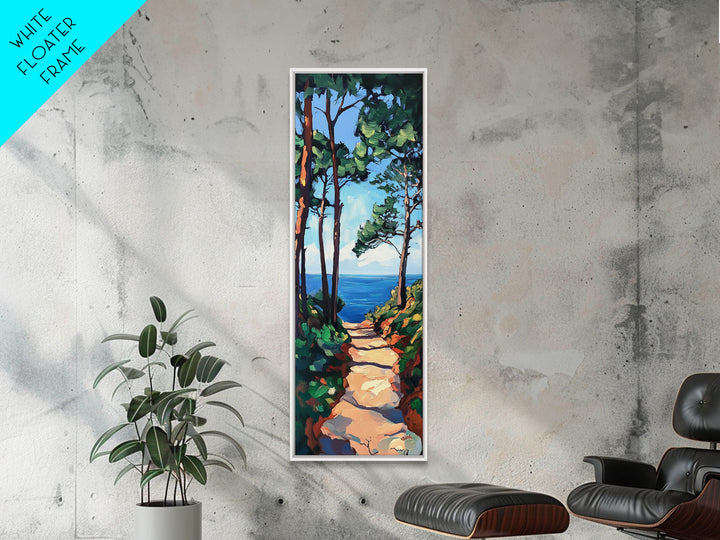 Coastal Path, Pine Tree Art, Nautical Wall Art, Coastal Decor, Living Room Art, Gift Idea for Her, Framed Canvas Print