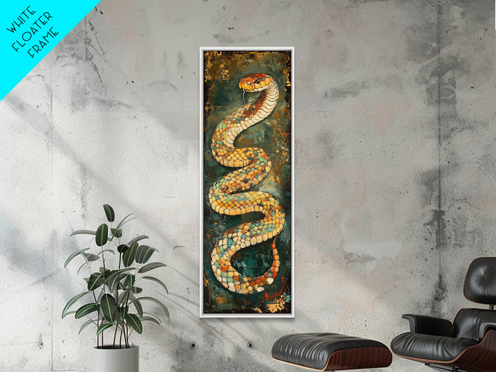 Coiled Snake, Wildlife Painting, Moody Art, Rustic Decor, Extra Wide Art, Above Sofa Art, Living Room Art, Framed Canvas Print