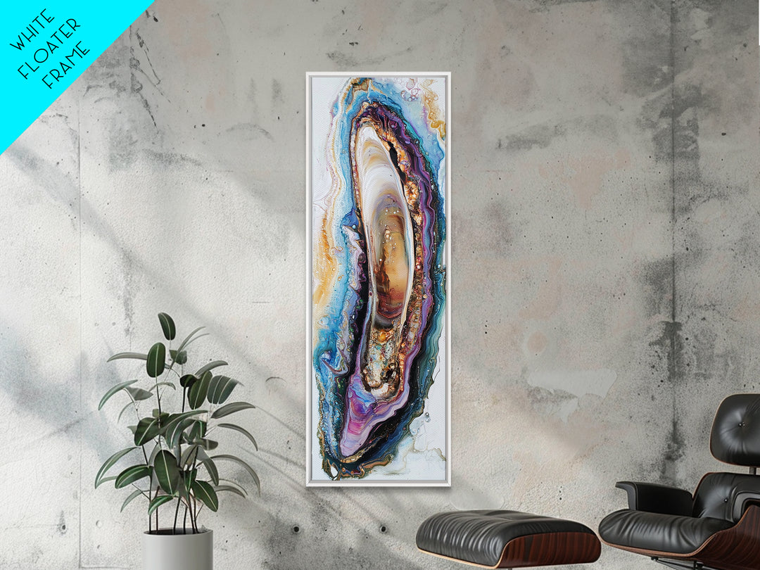 Agate Slice, Gemstone Painting, Sacred Geometry Art, Abstract Art, Teal Wall Art, Wabi Sabi Art, Bedroom Art, Framed Canvas Print