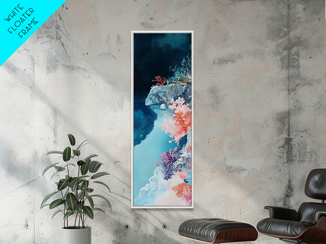 Coral Reef, ocean painting, blue and green wall art, framed canvas print, coastal decor, whimsical art, nautical painting