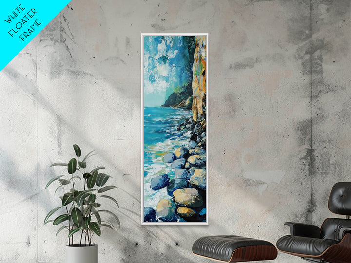 Rocky Shoreline, coastal landscape art, nautical decor, framed canvas print, lake Tahoe art, extra wide art, ocean painting