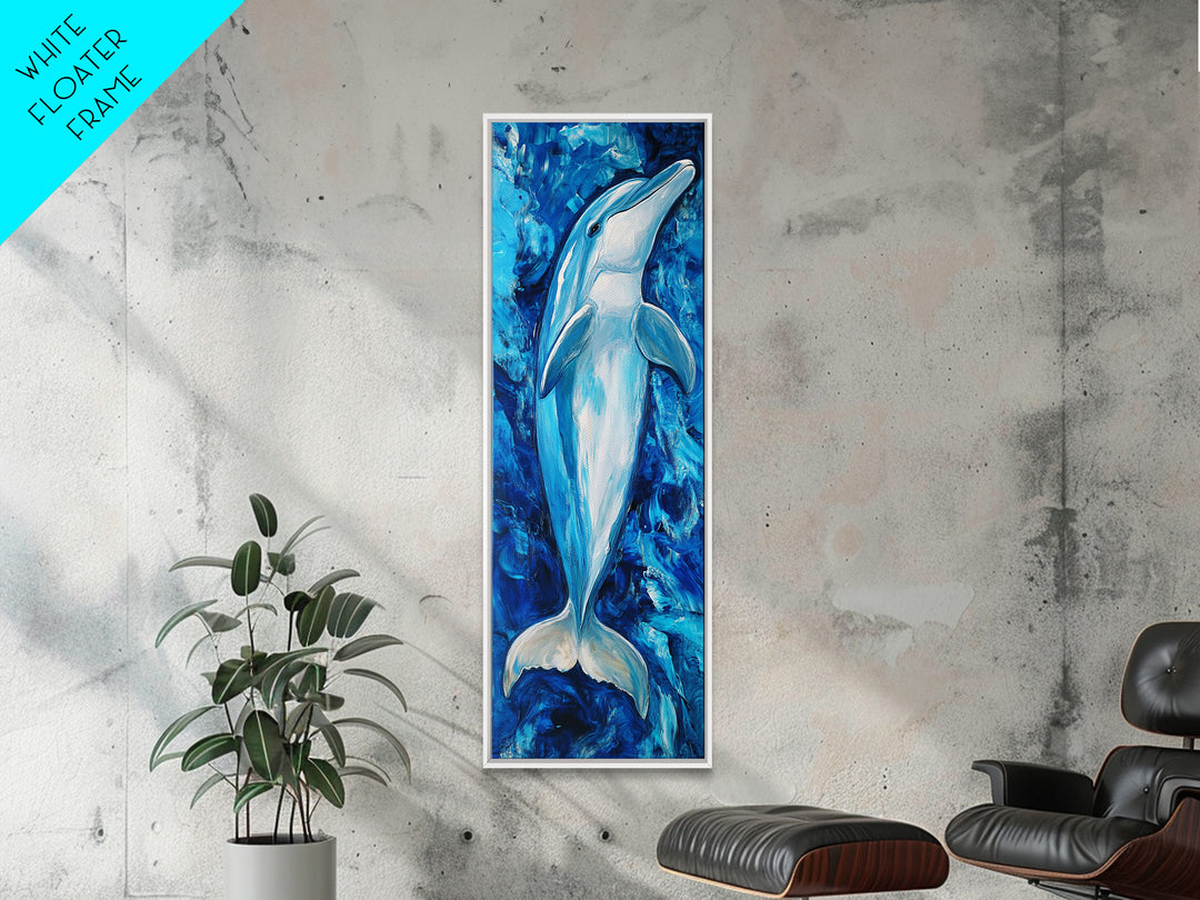 Dolphin painting, ocean life wall art, blue and green wall art, nautical painting, marine life decor, framed canvas print