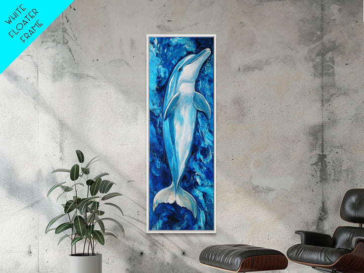 Dolphin painting, ocean life wall art, blue and green wall art, nautical painting, marine life decor, framed canvas print
