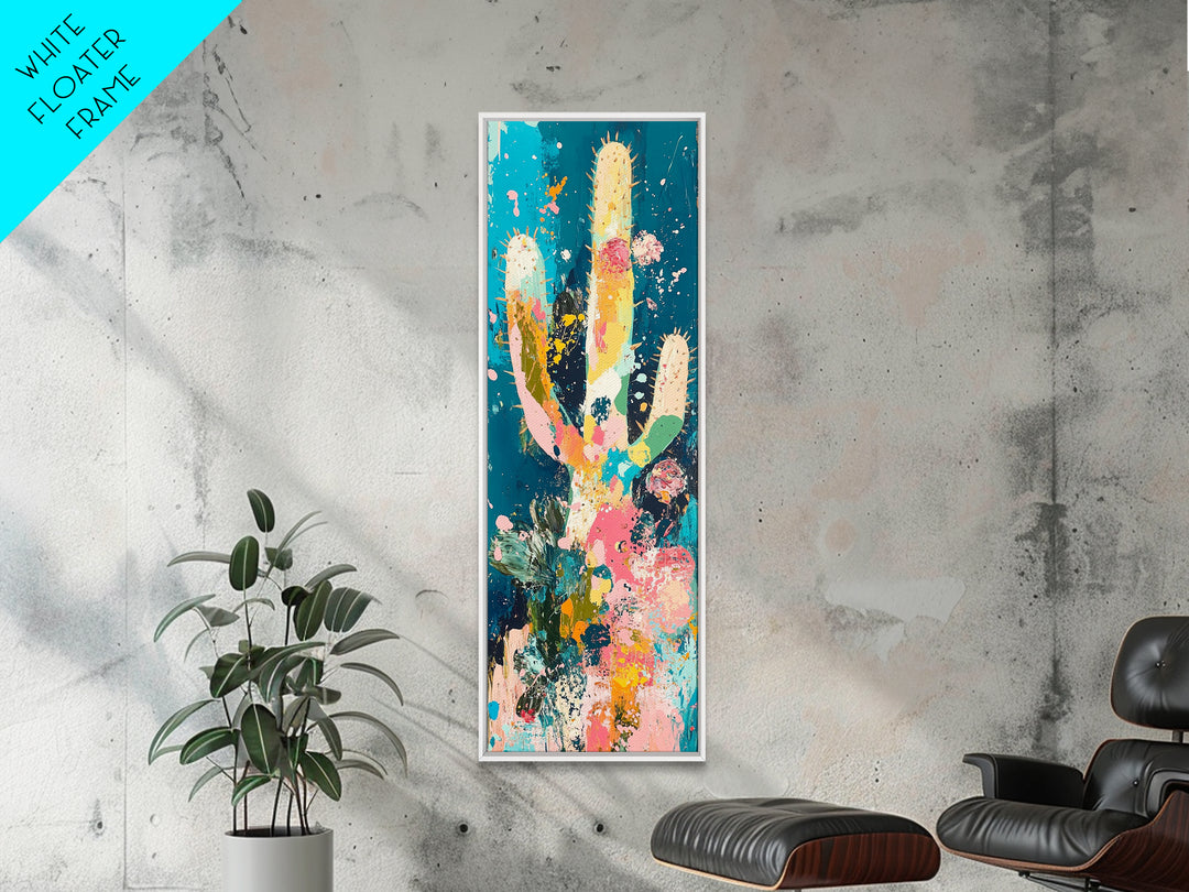 Colorful cactus, southwest wall art, agave painting, botanical prints, framed canvas print, tall narrow art, vertical wall art