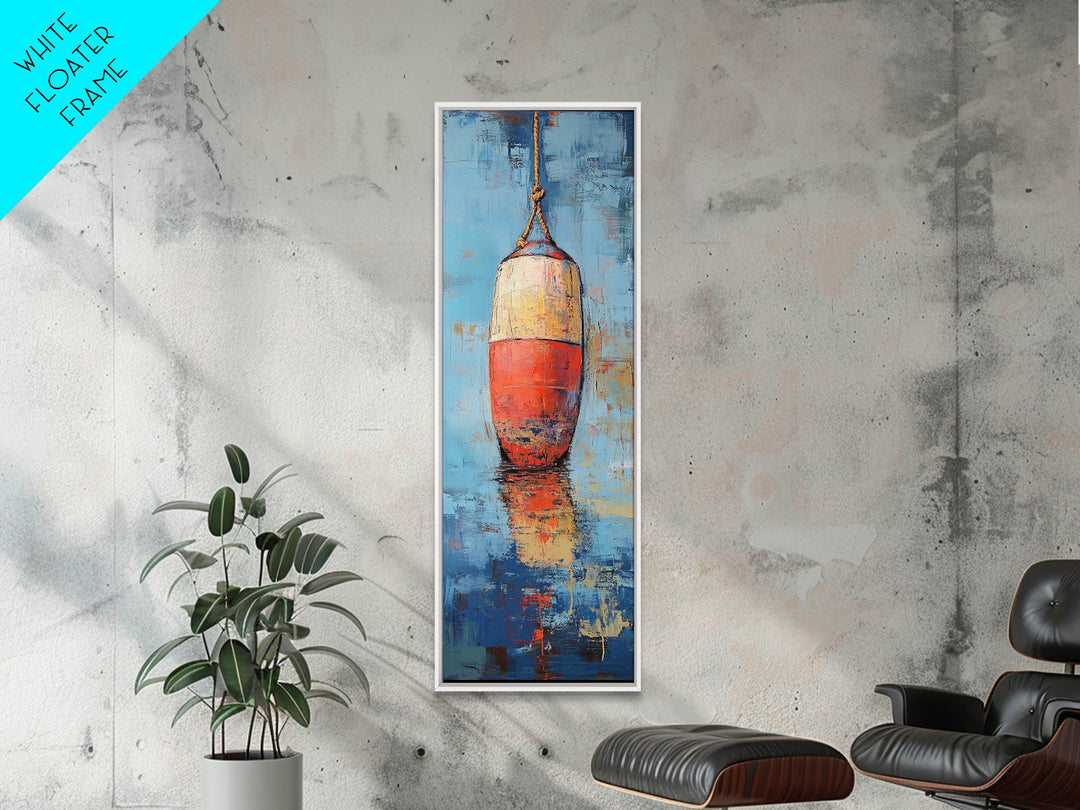 Nautical buoy, coastal wall art, nautical painting, rustic decor, fisherman painting, tall narrow art, framed canvas print