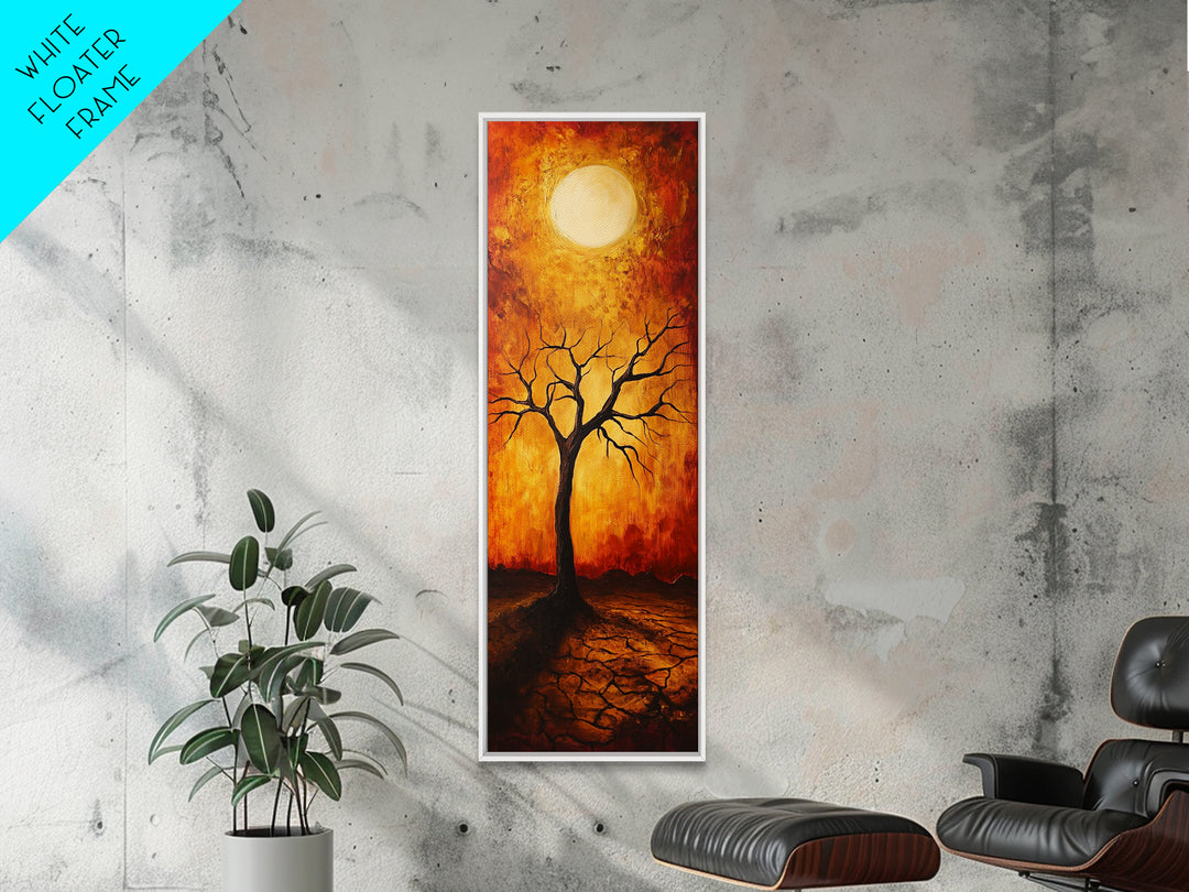 Sunset Tree, moody art, wabi sabi art, pine tree art, autumn painting, framed canvas print, dark romance painting