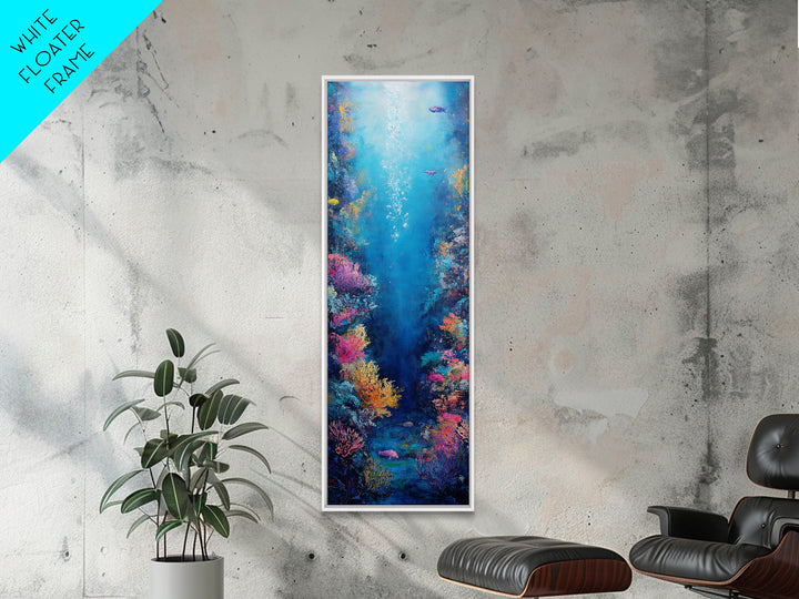 Deep Sea Coral, dolphin painting, ocean wall art, marine life art, framed canvas print, nautical decor, blue and green wall art