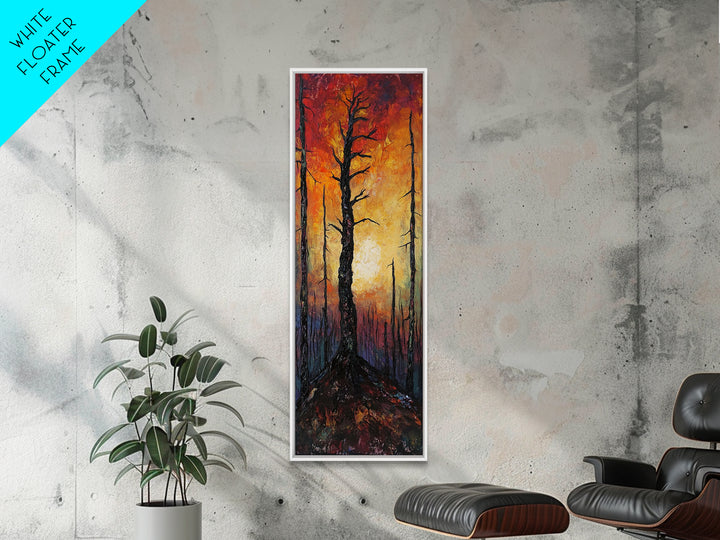 Burnt forest, pine tree art, moody wall art, forest at dusk painting, dark romance painting, autumn art, framed canvas print