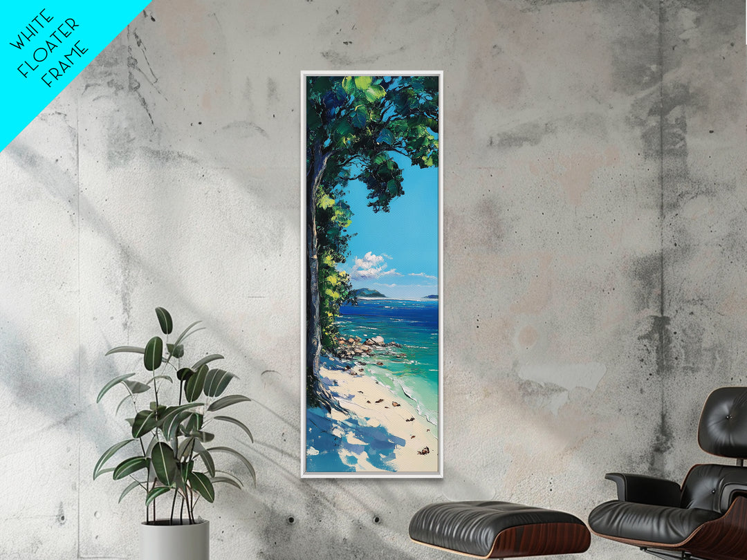 Coastal Landscape Art, Nautical Wall Art, Beach House Decor, Palm Tree Painting, Seascape Painting, Framed Canvas Print