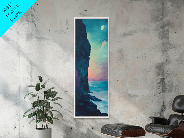 Cliffside Moon Painting, Moody Art, Coastal Wall Art, Landscape Painting, Ocean Art, Framed Canvas Print, Nautical Decor