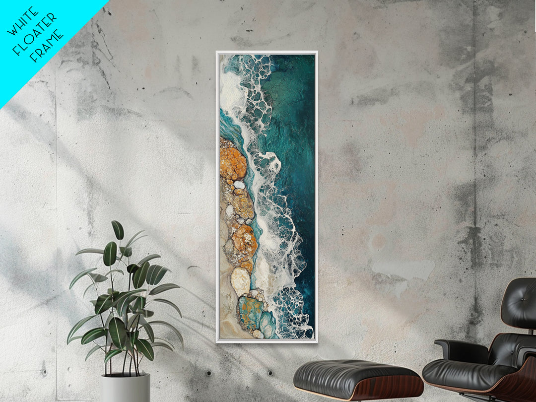 Rocky Shore, coastal painting, ocean wall art, seascape painting, extra wide art, boho art, wabi sabi art, Canvas Print